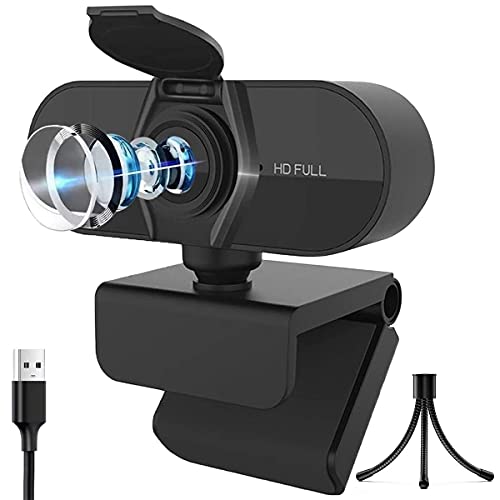 Webcam con micrófono, Salandens cámara web HD 1080p, cámara web para ordenador, enfoque automático Plug and Play, cámara USB para ordenador portátil, PC/Mac, estudio en línea,Videollamadas, Estudios, Conferencias, Grabación